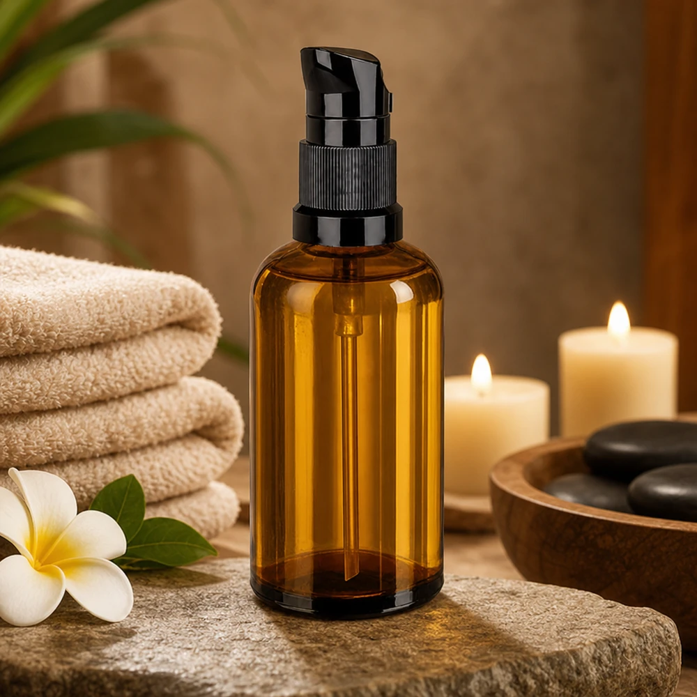 Kompaktowa butelka z pompką BrownLine 100 ml z praktycznym dozownikiem do olejków i serum do twarzy