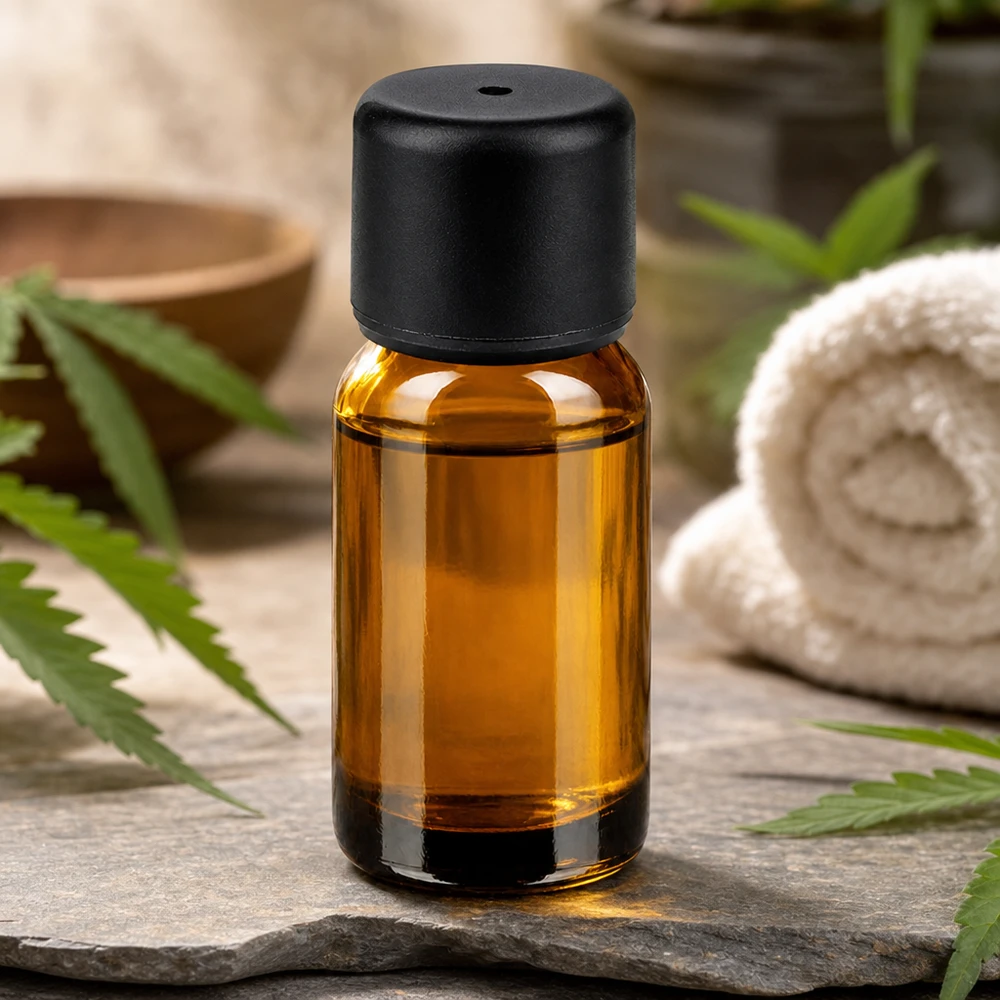 Butelka 10 ml 6 mm SV czarna STD BrownLine UT18/10 Kompaktowa butelka z bursztynowego szkła o pojemności 10 ml z czarną nakrętką do mobilnej aromaterapii i podróży