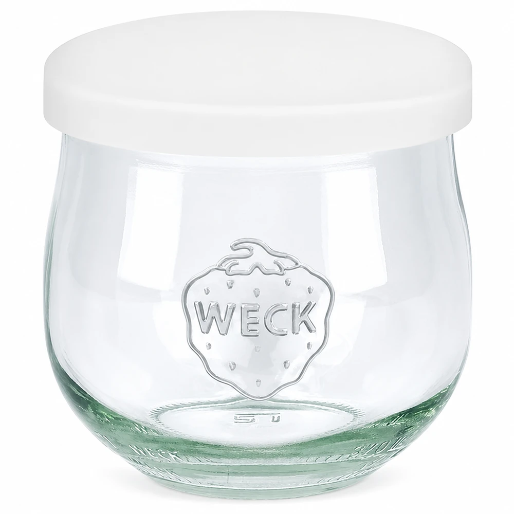 WECK słoik tulipan 370ml z białą silikonową pokrywką Słoik na przetwory z wytłoczonym logo WECK