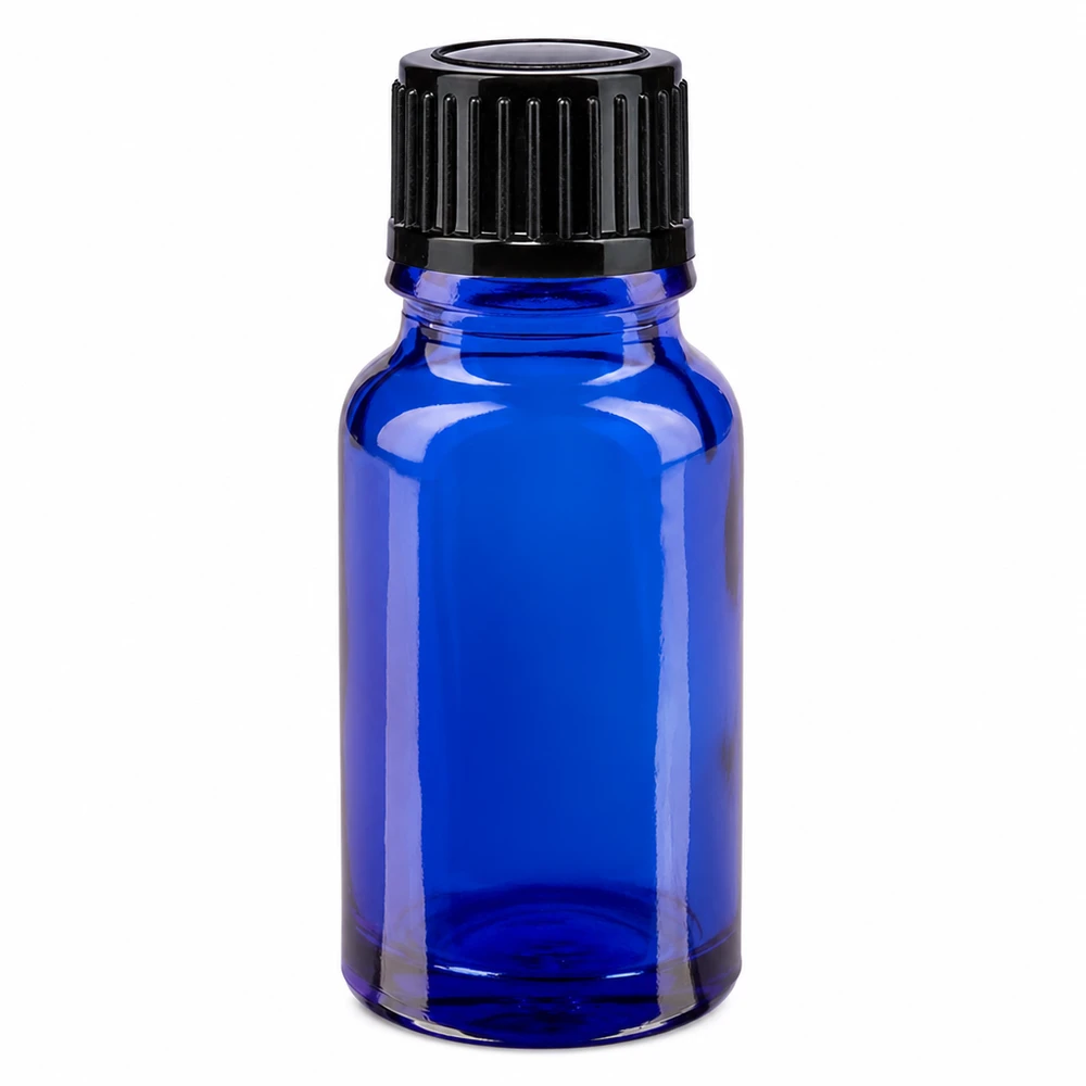 Butelka apteczna niebieska 10ml drip v. 1mm czarny szt 10 ml niebieska szklana buteleczka apteczna z czarnym zakraplaczem o średnicy otworu 1 mm