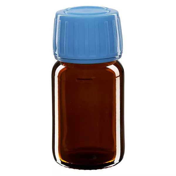 Flacons médicaux bruns avec bouchon bleue