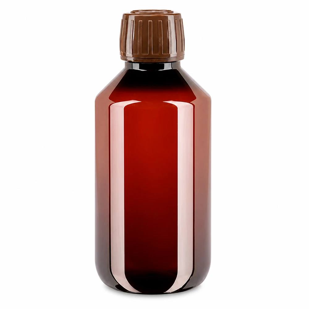 Kleine braune PET Kunststoffflasche 200ml mit kindersicherem Drehverschluss