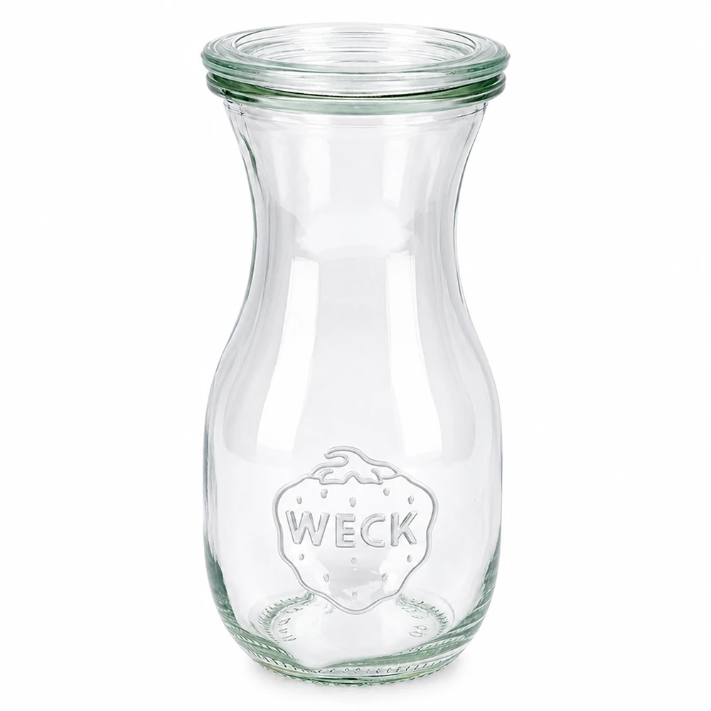 Butelka na sok WECK 290ml wykonana ze szkła z przezroczystą pokrywką RR60 z logo Weck do soków i napojów