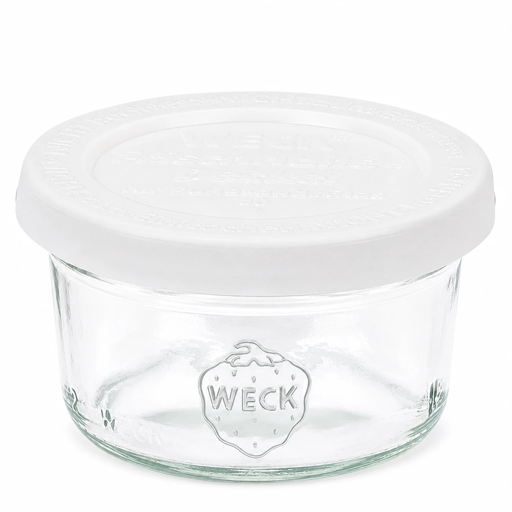 Kubki o pojemności 50 ml z pokrywką WECK RR60 50 ml słoik WECK RR60 z białą szklaną pokrywką do konserwowania i przechowywania