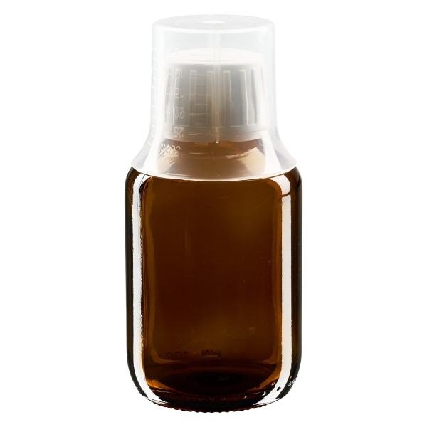 Butelka na lek 100ml brązowa, zakrętka OV z kubkiem dozującym 30ml ApoGlas. Farmaceutyczna jakość produkcji UE. Gwint 28 mm (PP28). (syrop, butelka z lekkiego szkła) Butelka na lek 100ml brązowa, zakrętka OV z kubkiem dozującym 30ml ApoGlas. Farmaceutyczna jakość produkcji UE. Gwint 28 mm (PP28). (syrop, butelka z lekkiego szkła)