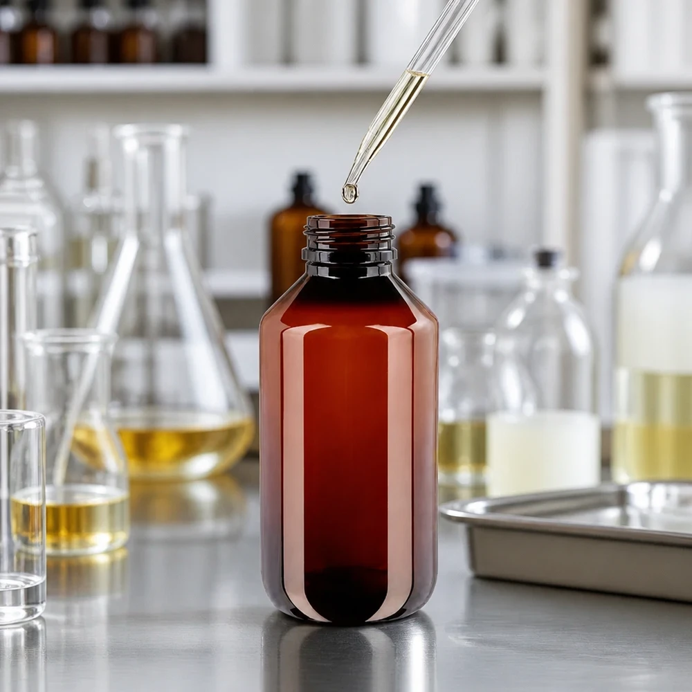 Braune PET Aufbewahrungsflasche 200ml mit Standardverschluss für Laborchemikalien