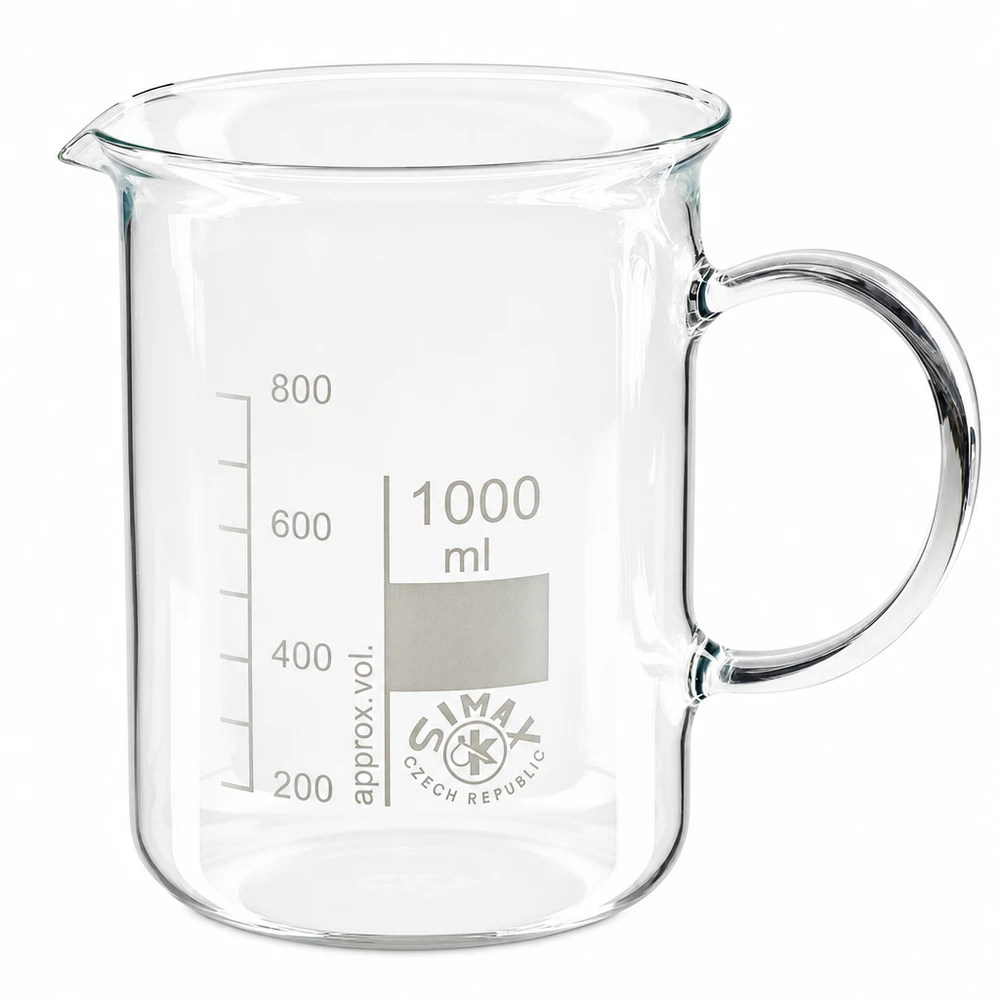 Szklanka o pojemności 1000 ml z uchwytem, wykonana z przezroczystego szkła borokrzemowego, marki Simax Czech Republic