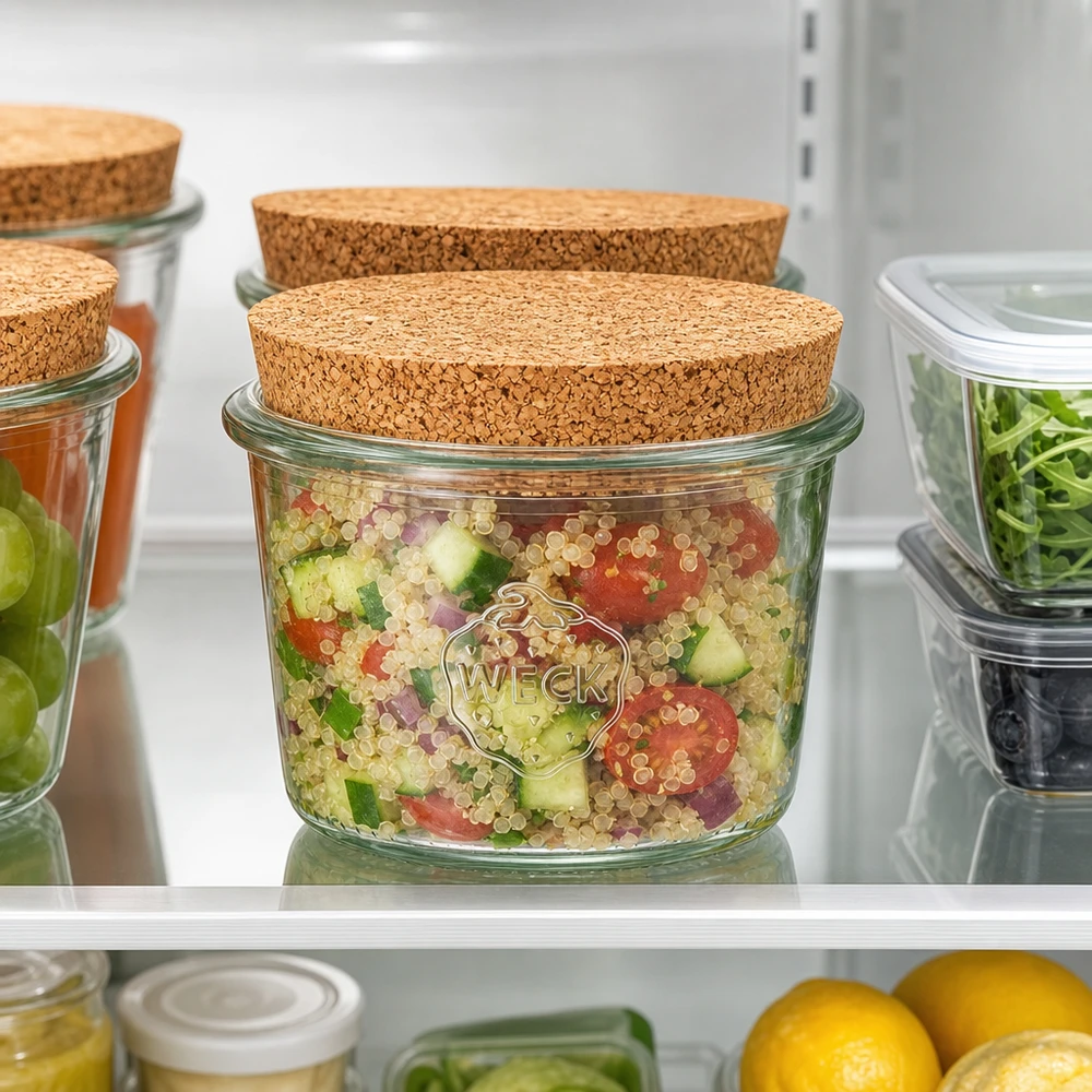Słoik WECK 80ml RR60 z korkiem do przechowywania sałatki quinoa i świeżej żywności w lodówce