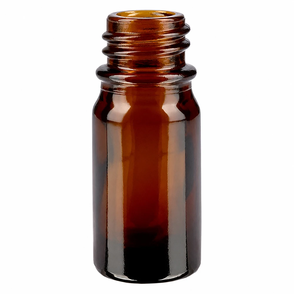 Butelka z zakraplaczem 5 ml DIN 18 wykonana z bursztynowego szkła 5 ml brązowa butelka apteczna ApoGlas wykonana ze szkła z gwintem do olejków eterycznych i leków