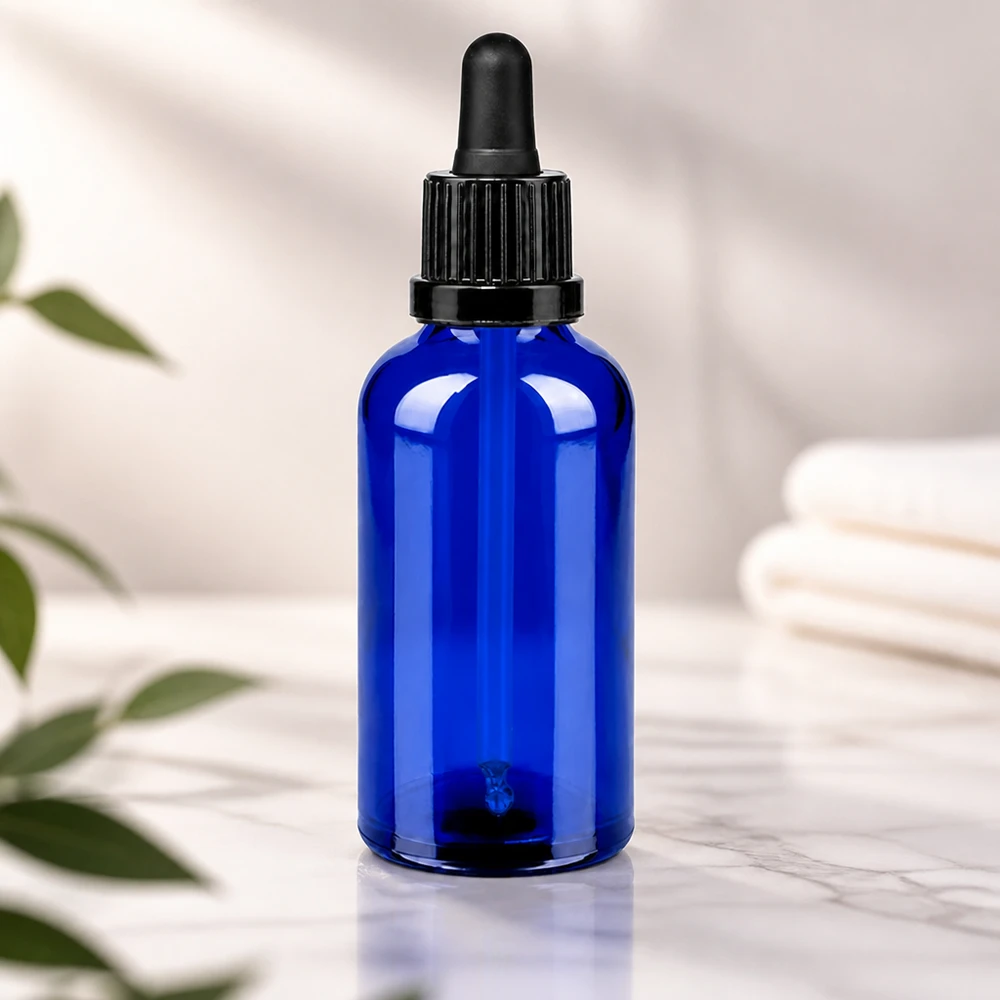 Precyzyjne dozowanie 50 ml z czarną pipetą - szklana butelka BlueLine do profesjonalnych zastosowań