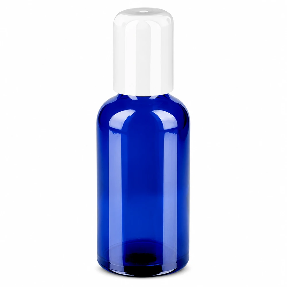 Butelka roll-on 50 ml biała STD BlueLine UT18/50 Butelka roll-on 50 ml niebieska z białą nakrętką do kosmetyków i olejków eterycznych
