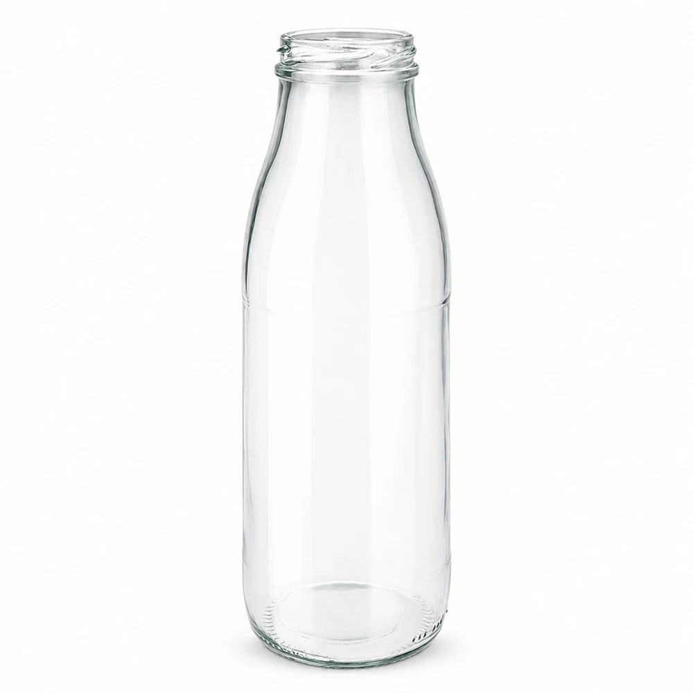 Szklana butelka 500 ml bez pokrywki (TO48) UNiTWIST. Całkowicie szczelna z dużym otworem. Do mleka, soków i lemoniady. Wymaga pokrywki TO48 500ml Glasflasche ohne Deckel transparent TO48 UNiTWIST für Milch Saft und Getränke aus hochwertigem Glas