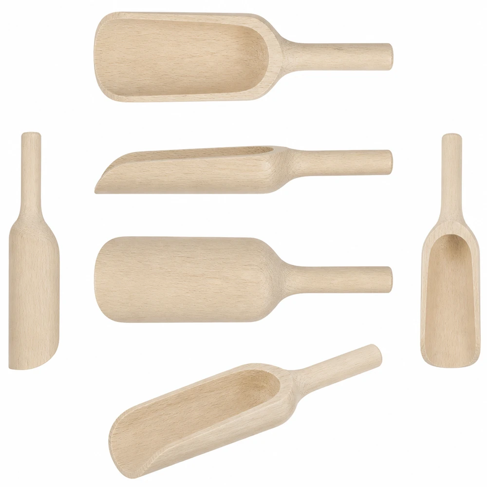 Drewniana łopata w rozmiarze L o płaskim kształcie i długości 18 cm Holzschaufeln Set verschiedene Größen und Formen aus natürlichem Holz - Küchenhelfer für Gewürze Mehl und Backen