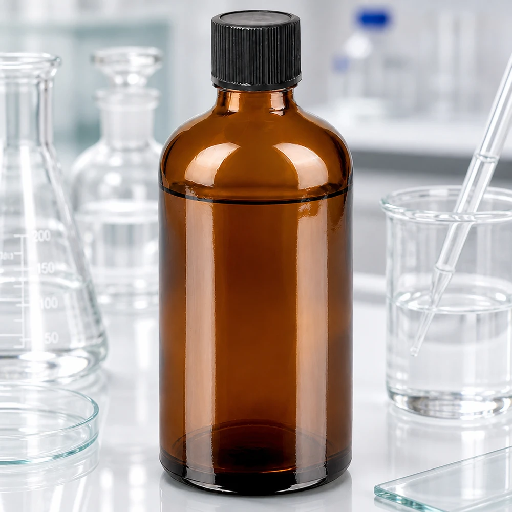 100 ml butelka z zakraplaczem 1 mm czarna STD BrownLine UT18/100 Profesjonalna butelka laboratoryjna 100 ml w kolorze brązowym z precyzyjnym zakraplaczem 1 mm do badań naukowych
