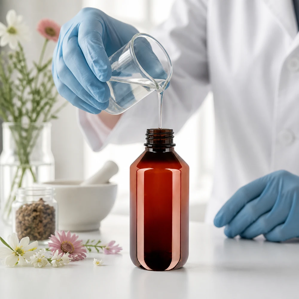 Kompakte PET Flasche 200ml bernstein Spritzverschluss OV für Kosmetik und Medizin