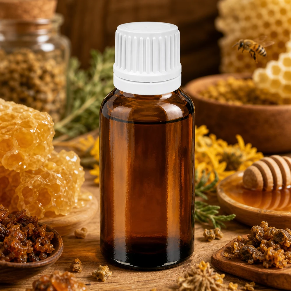 30 ml butelka z kroplomierzem 0,7 mm biała OV BrownLine UT18/30 Kompaktowa szklana butelka o pojemności 30 ml z zabezpieczeniem przed dziećmi UT18 do bezpiecznego przechowywania nalewek