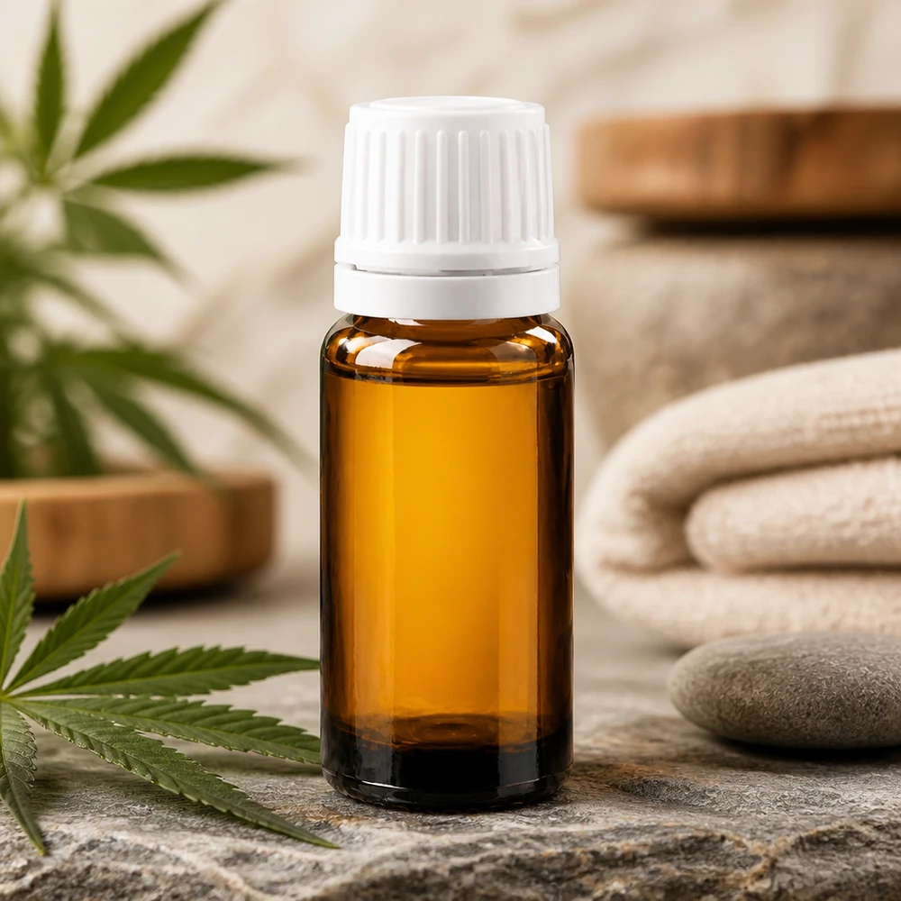 Brązowa butelka o pojemności 10 ml z ochroną przed promieniowaniem UV i białym zamknięciem OV, idealna do oleju CBD i kosmetyków naturalnych