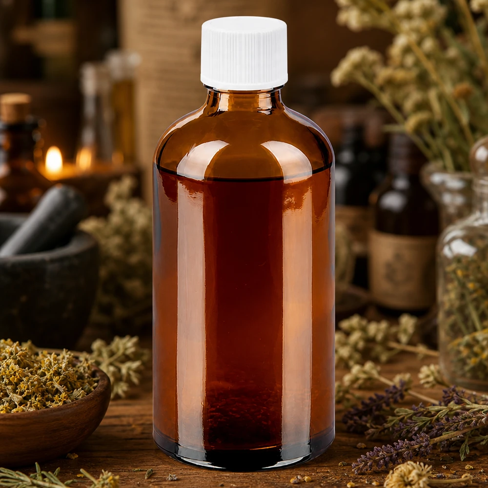 Butelka 100 ml 11 mm SV biała STD BrownLine UT18/100 Mała butelka z bursztynowego szkła o pojemności 100 ml z gwintem 11 mm, idealna do kropli i ekstraktów.