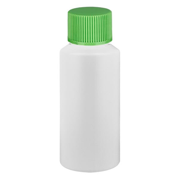 Butelka apteczna HDPE 30ml biała, z zielonym SV Butelka apteczna HDPE 30ml biała, z zielonym SV