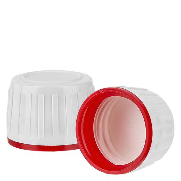 Zakrętka biała z czerwonym pierścieniem zabezpieczającym PP28 ApoGlas. Jakość farmaceutyczna. Gwint 28 mm. Np. do butelek na leki ApoGlas® Euro. Zakrętka biała z czerwonym pierścieniem zabezpieczającym PP28 ApoGlas. Jakość farmaceutyczna. Gwint 28 mm. Np. do butelek na leki ApoGlas® Euro.
