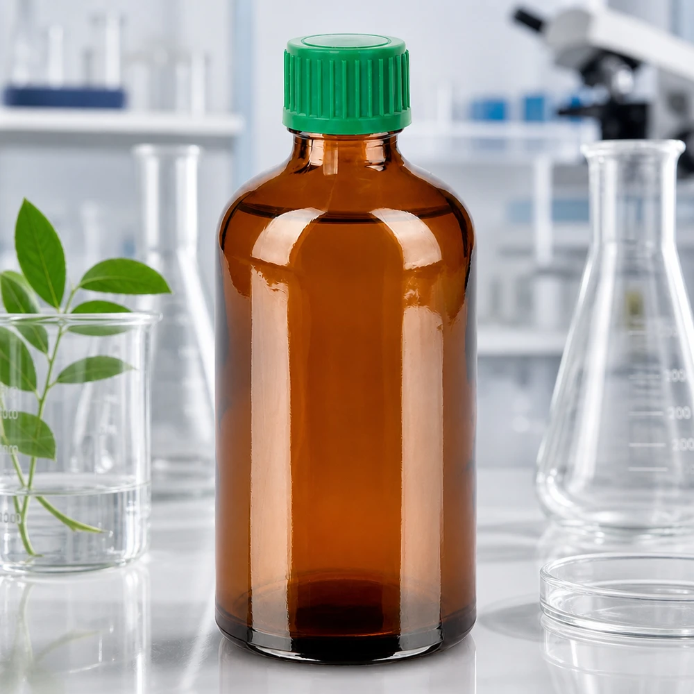 Butelka 100 ml 11 mm SV zielona OV BrownLine UT18/100 Butelka szklana BrownLine 100 ml z ochroną UV i zieloną zakrętką 11 mm do zastosowań laboratoryjnych