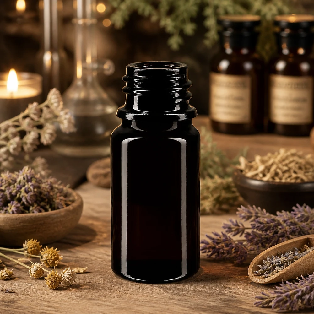 Butelka z zakraplaczem 5 ml „Orion” szkło fioletowe Miron® Poręczna butelka z zakraplaczem Orion o pojemności 5 ml wykonana z chroniącego przed promieniowaniem UV fioletowego szkła Miron do aromaterapii