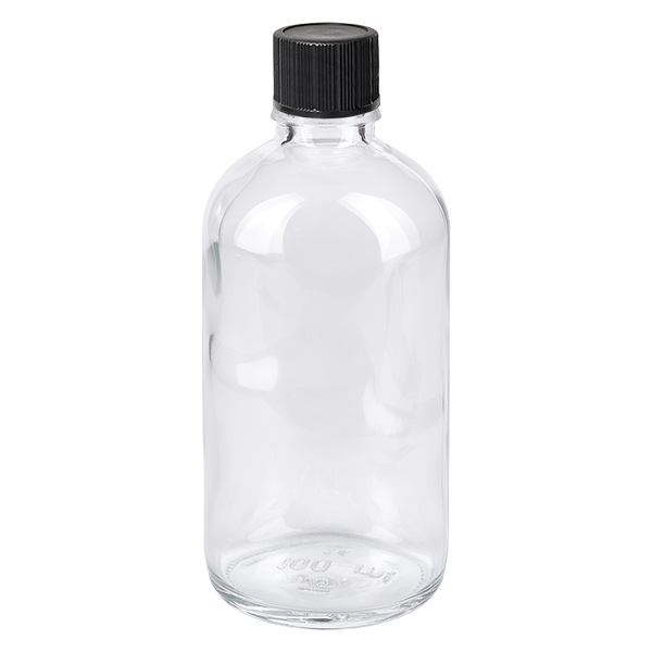 100 ml butelka z kroplomierzem 1 mm czarny STD ClearLine UT18/100 Przezroczysta butelka szklana o pojemności 100 ml z czarnym zakrętką – butelka z zakraplaczem ClearLine UT18