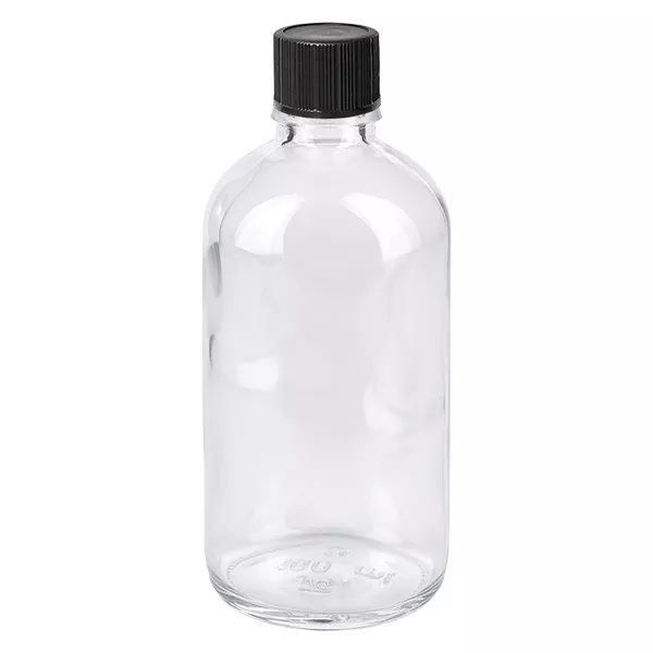100 ml butelka z kroplomierzem 1 mm czarny STD ClearLine UT18/100 Przezroczysta butelka szklana o pojemności 100 ml z czarnym zakrętką – butelka z zakraplaczem ClearLine UT18