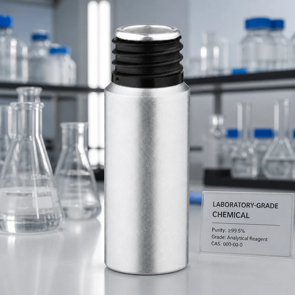 Butelka z barwionego aluminium o pojemności 20 ml Laboratoryjna butelka aluminiowa o pojemności 20 ml z czarną zakrętką do odczynników analitycznych