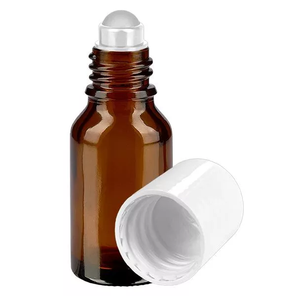 Butelka apteczna brązowa 15ml nakrętka roll-on biała