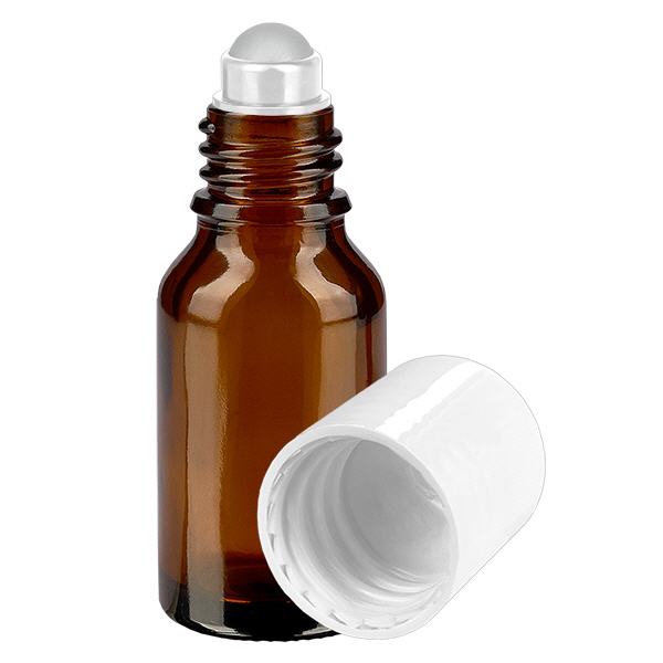 Butelka apteczna brązowa 15ml nakrętka roll-on biała Butelka apteczna brązowa 15ml nakrętka roll-on biała