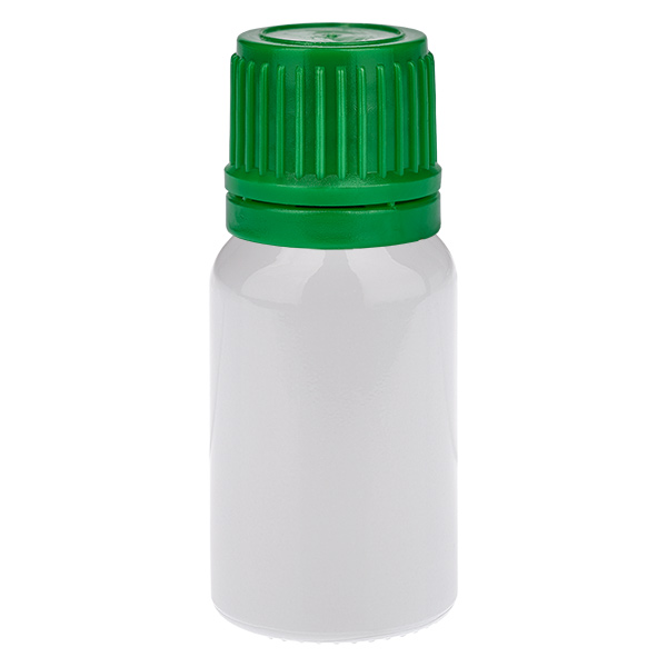 Butelka 10 ml z zielonym zakrętką 11 mm, zamknięcie zabezpieczające przed otwarciem przez dzieci WhiteLine UT18/10 Butelka 10 ml z zielonym zakrętką 11 mm, zamknięcie zabezpieczające przed otwarciem przez dzieci WhiteLine UT18/10