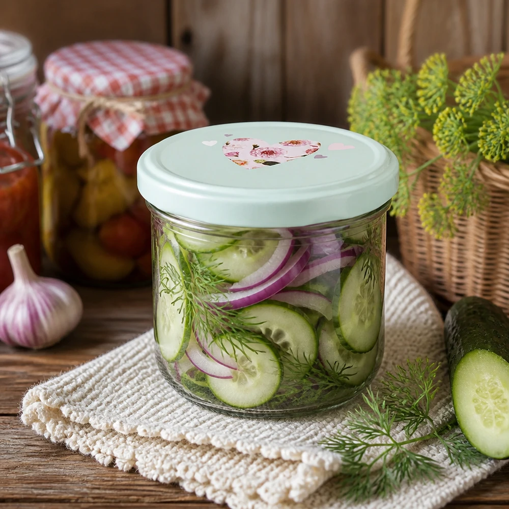 Słoiki 260 ml z pokrywką BasicSeal do kiszonych ogórków, kopru i cebuli w stylu rustykalnej kuchni
