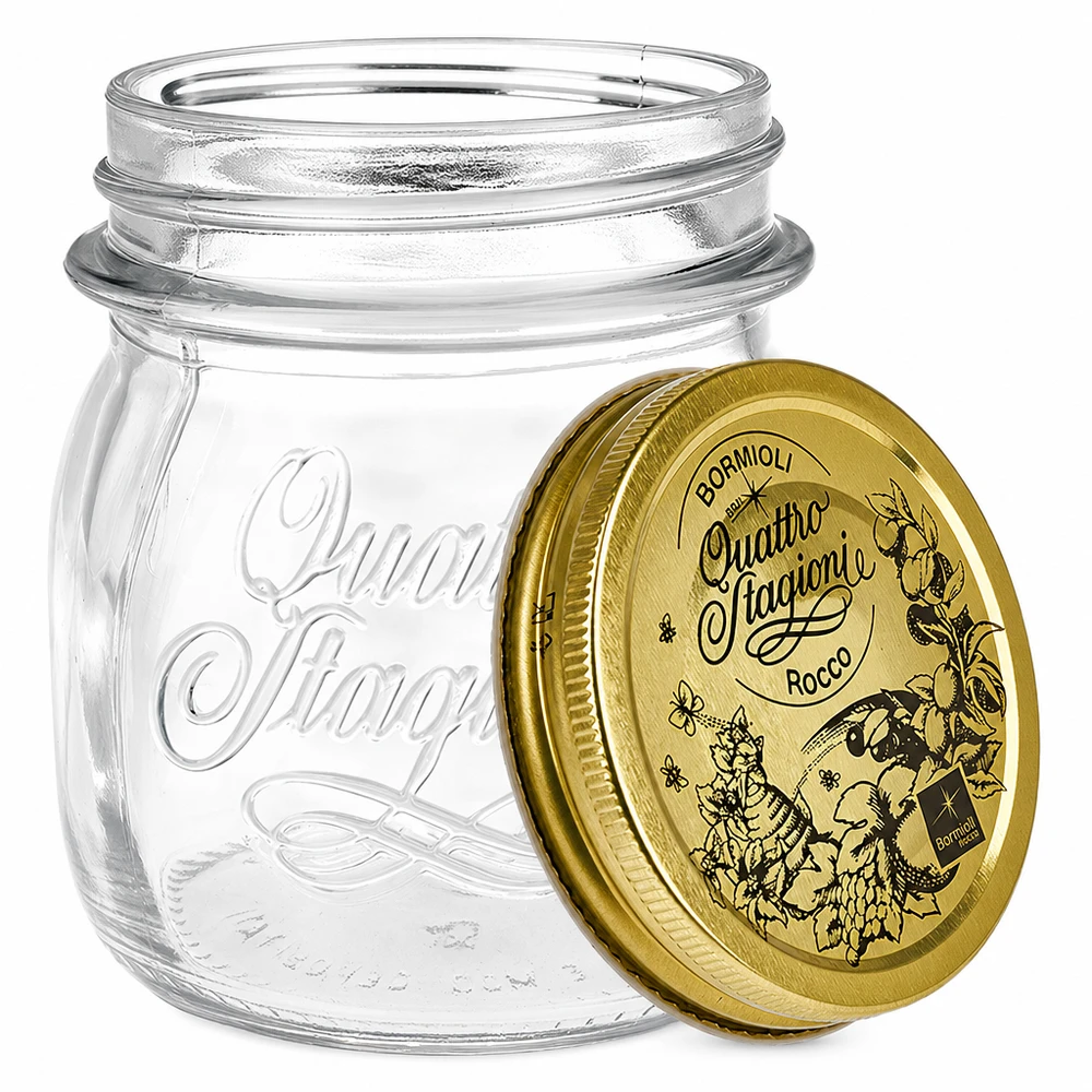 250ml okrągły słoik Quattro Stagioni ze złotą pokrywką do przechowywania przetworów Włoski design