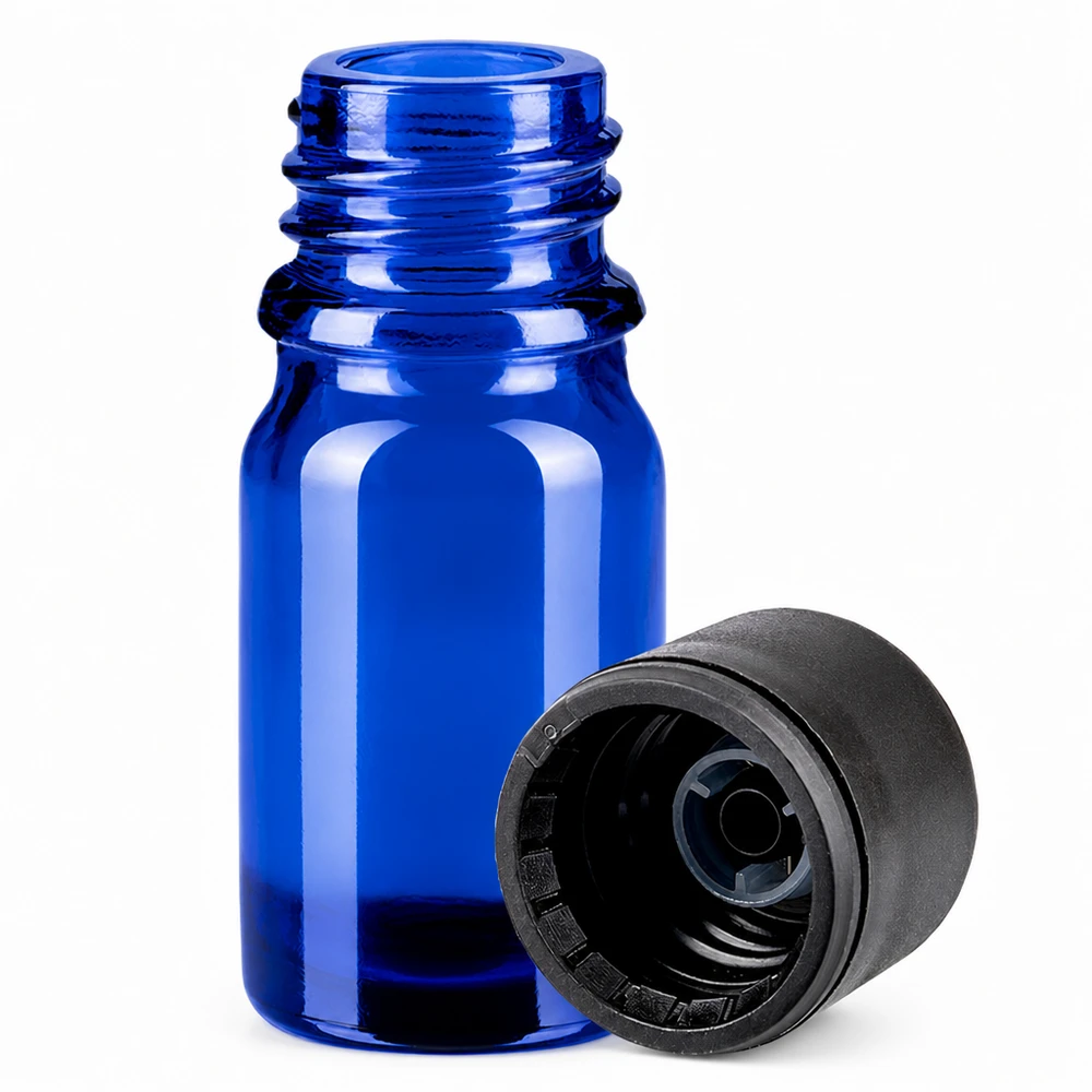 Butelka 5 ml 6 mm SV czarna STD BlueLine UT18/5 Niebieska szklana butelka 5 ml z zakrętką dla profesjonalistów z branży kosmetycznej i farmaceutycznej