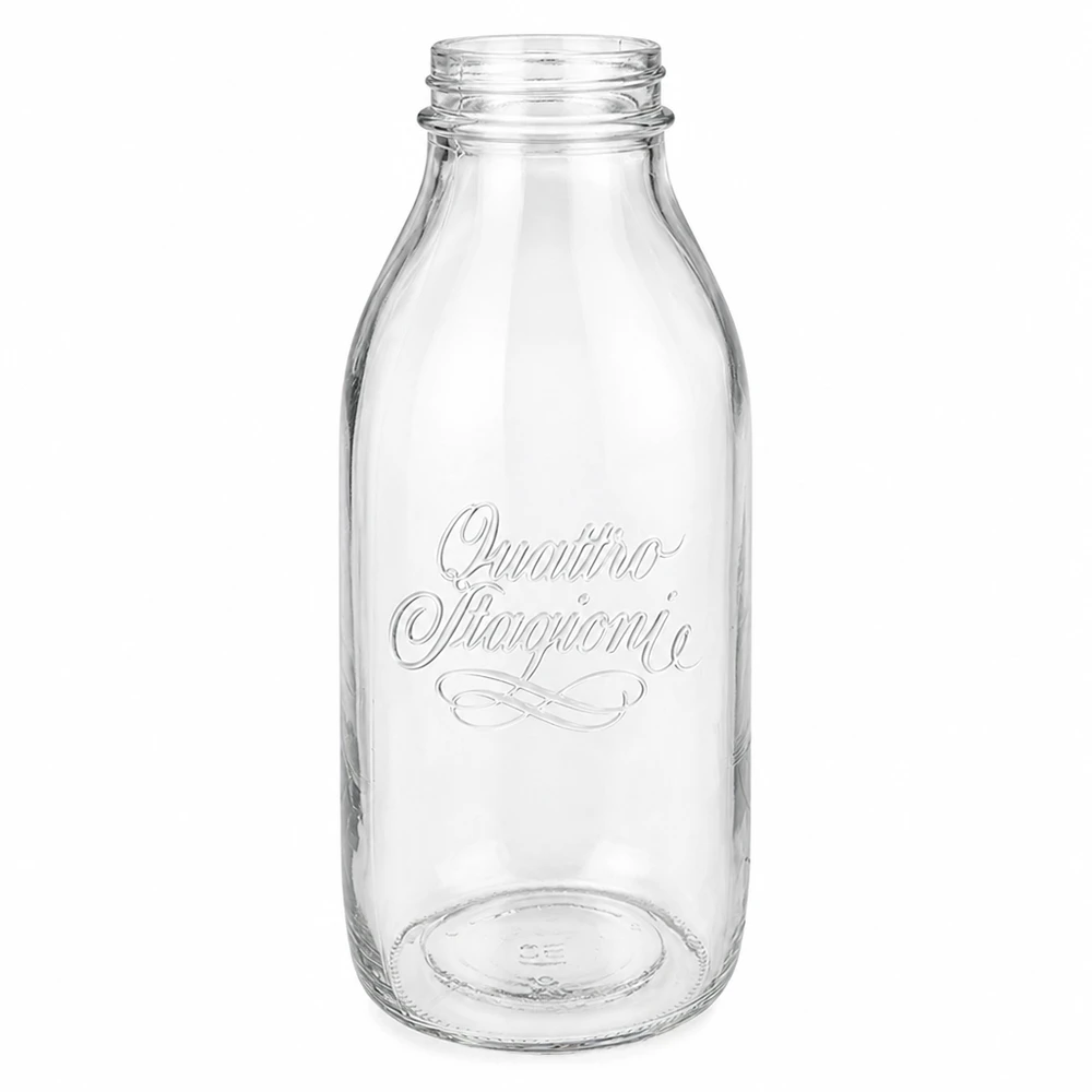 Bormioli Rocco Quattro Stagioni 1000ml szklana butelka z szeroką szyjką i wytłoczonym logo przezroczysta pusta