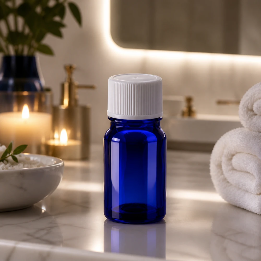 Butelka 5 ml 11 mm SV biała STD BlueLine UT18/5 Butelka 5 ml z serii BlueLine z białą nakrętką STD idealna do zastosowań łazienkowych i wellness
