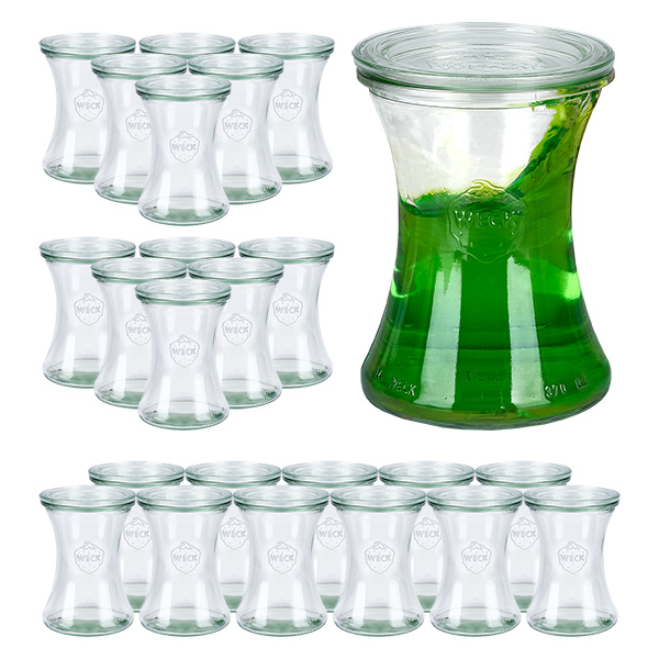 Zestaw 24 szklanek Weck 370 ml szklanka delikatesowa z 24 pokrywkami szklanymi Zestaw 24 szklanek Weck 370 ml szklanka delikatesowa z 24 pokrywkami szklanymi