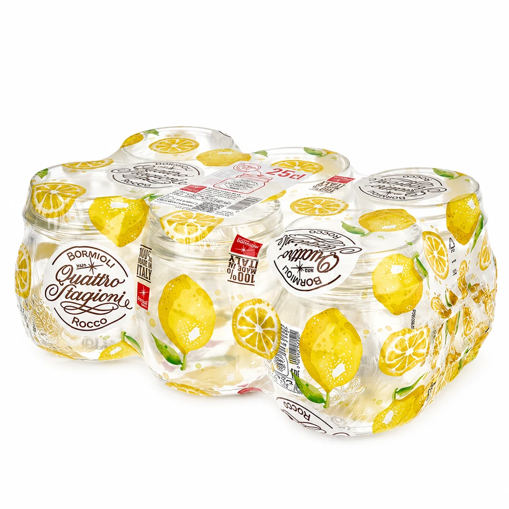 250ml okrągły słoik Quattro Stagioni z motywem cytryny i pokrywką Bormioli Rocco opakowanie 6 sztuk
