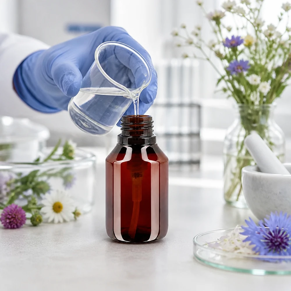 Butelka PET 50ml z pompką dozującą biała Nachfüllbare 50ml PET Flasche mit weisser Pumpe für präzise Dosierung flüssiger Extrakte