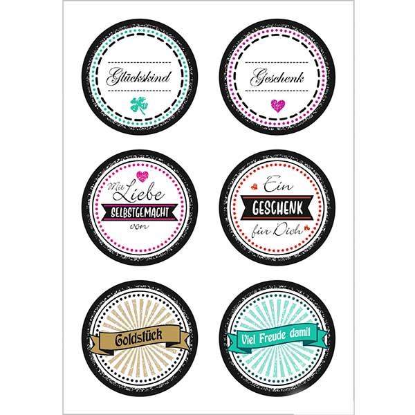 Naklejka "Goldstück" (12 naklejek z brokatem) ø34 mm | 2 arkusze = 12 naklejek papierowych. Naklejka "Goldstück" (12 naklejek z brokatem) ø34 mm | 2 arkusze = 12 naklejek papierowych.