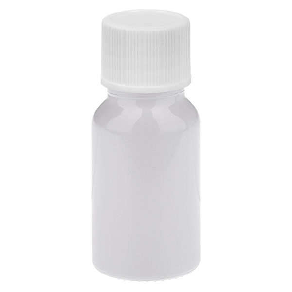 Butelka 10 ml z zakrętką 11 mm, biała, standardowa WhiteLine UT18/10 Butelka 10 ml z zakrętką 11 mm, biała, standardowa WhiteLine UT18/10