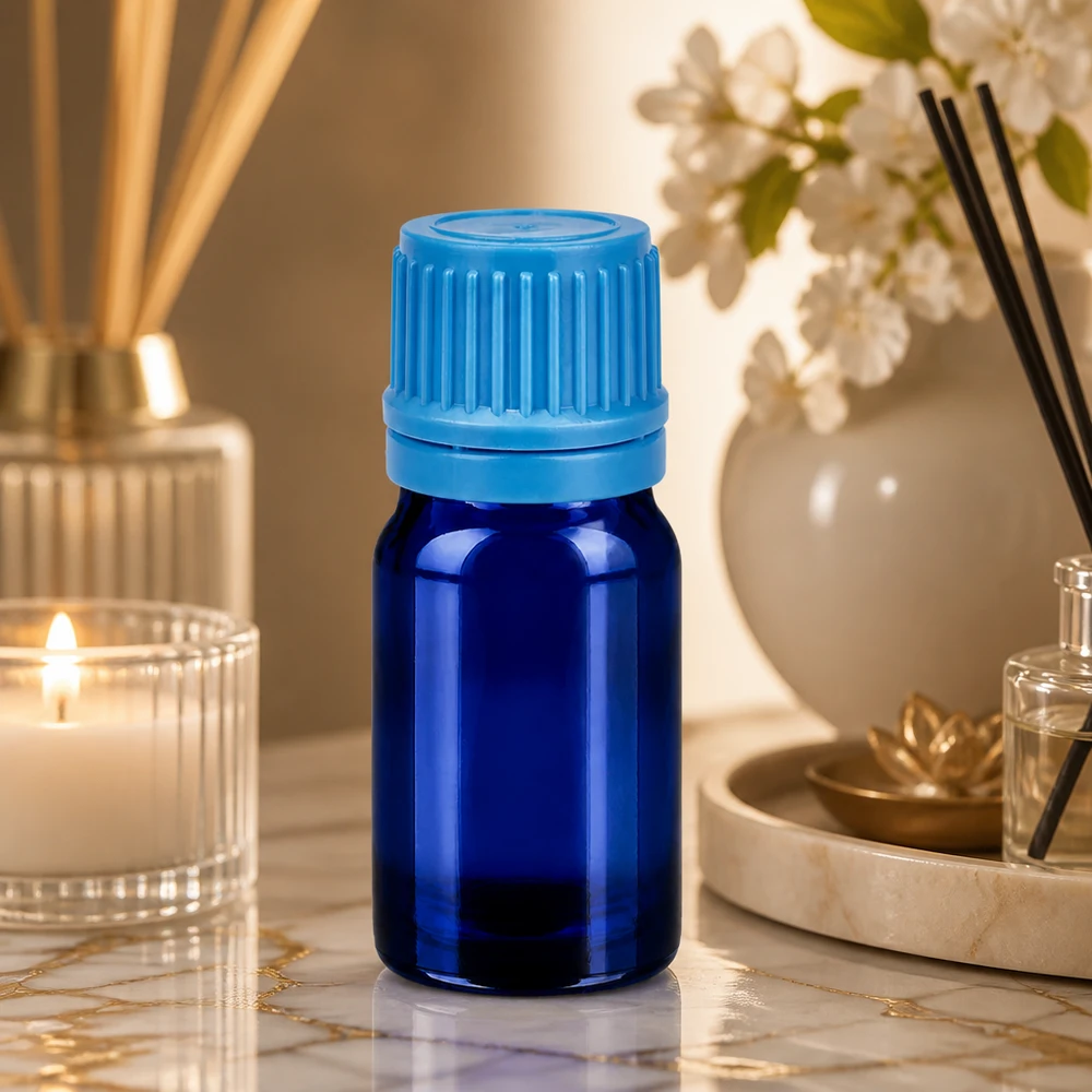 Butelka 5 ml 11 mm SV niebieska OV BlueLine UT18/5 Butelka do aromaterapii 5 ml w eleganckim kobaltowym kolorze z bezpieczną zakrętką na olejki eteryczne