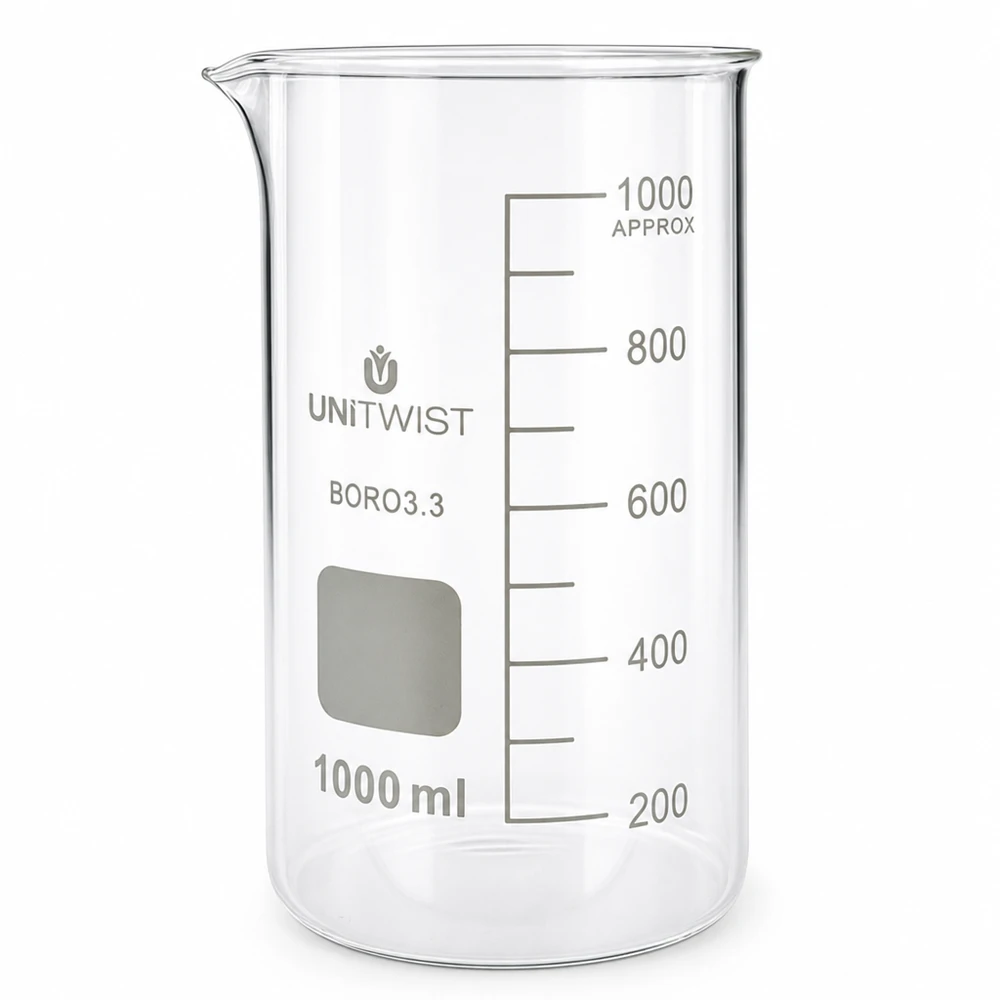 Zlewka o pojemności 1000 ml, wysoka, wykonana ze szkła borokrzemowego UNITWIST, z podziałką mililitrową do 1000 ml