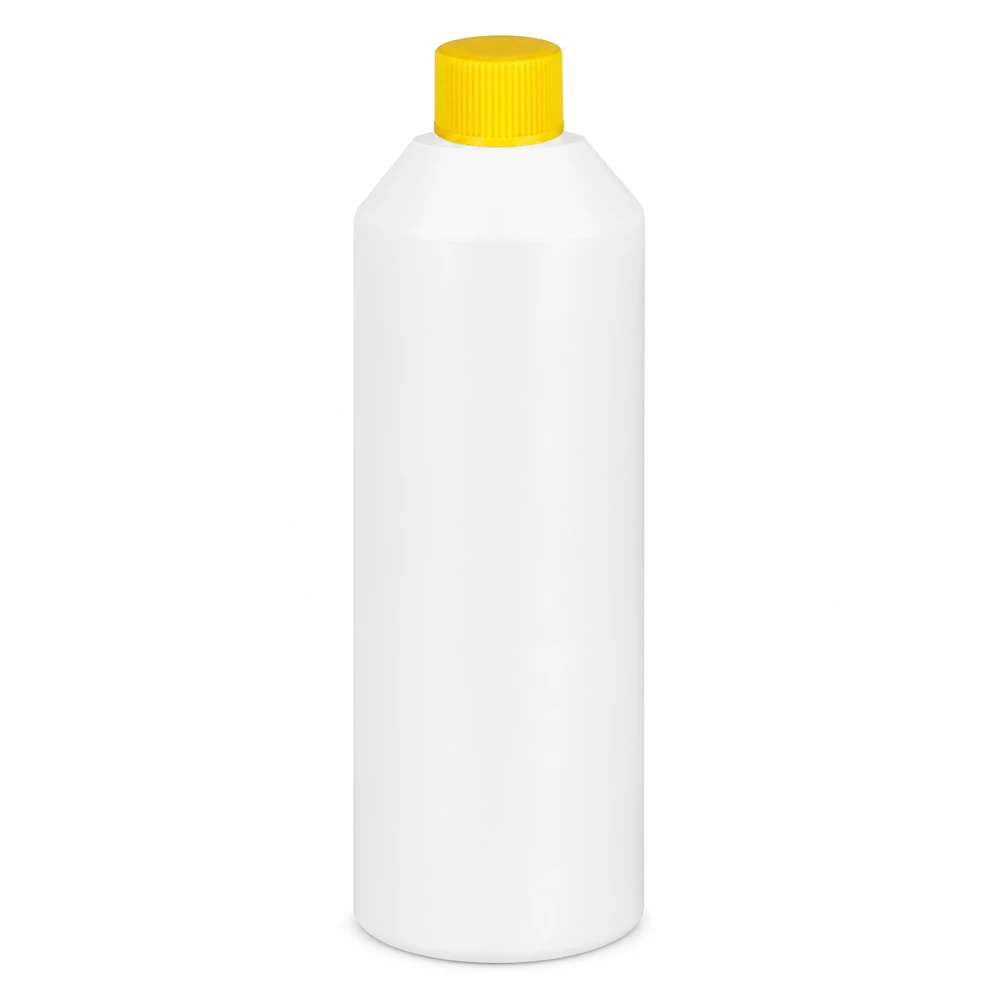 Butelka apteczna HDPE 250ml biała, z żółtym SV Biała butelka apteczna z HDPE o pojemności 250 ml z żółtą zakrętką