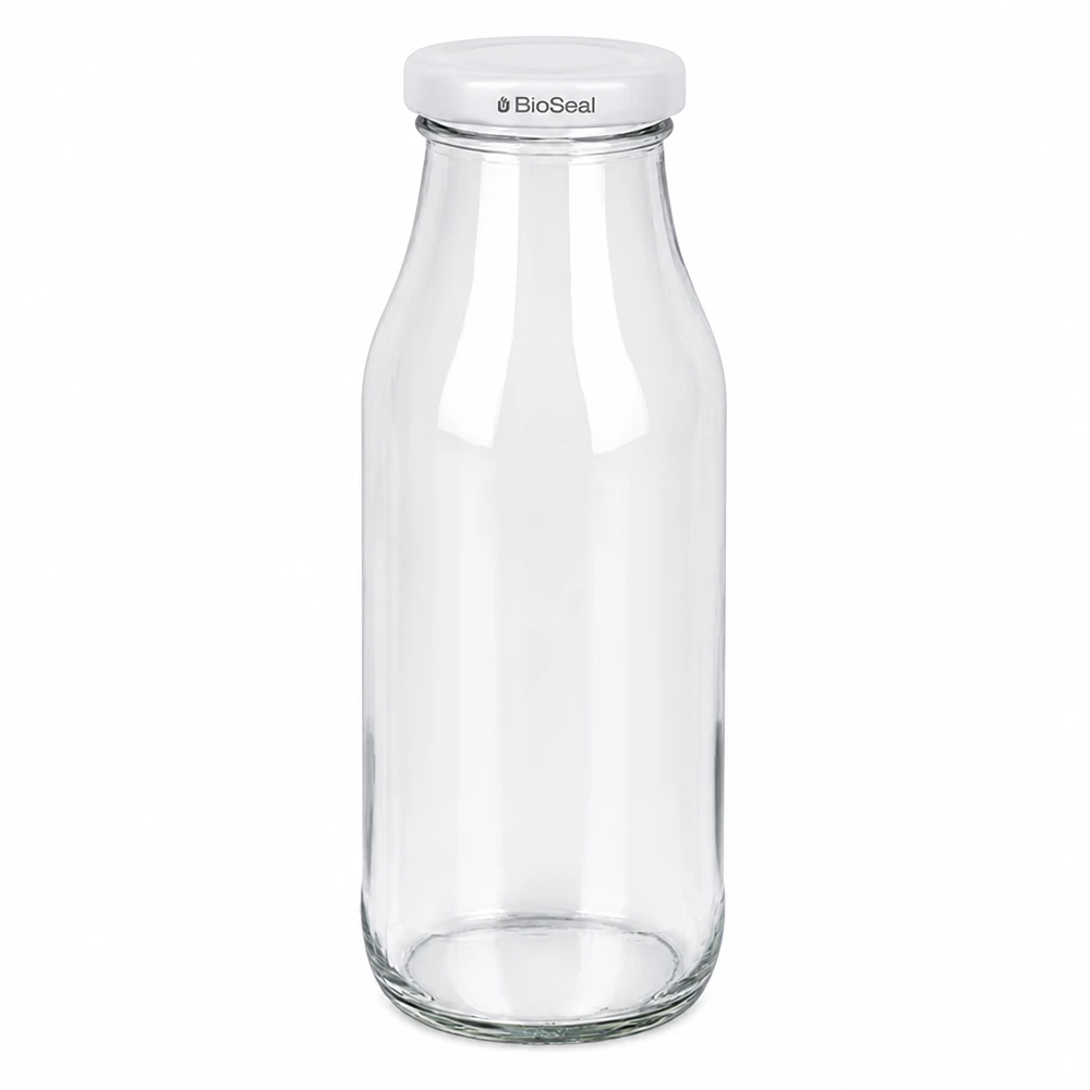 Butelka UNiTWIST263 z białą pokrywką TO43 BioSeal Elegante UNiTWIST Glasflasche 263ml mit weißem BioSeal Deckel für Küche und Vorratshaltung von Glas-Fabrik.at