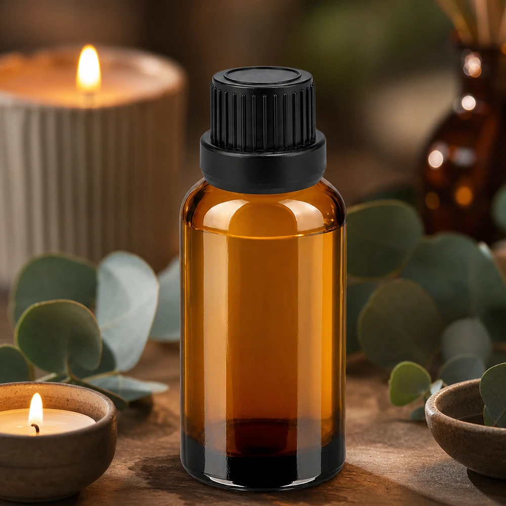 30 ml butelka z zakraplaczem 2 mm czarna OV BrownLine UT18/30 Butelka aptekarska 30 ml brązowa z czarną zakrętką do zastosowań w aromaterapii