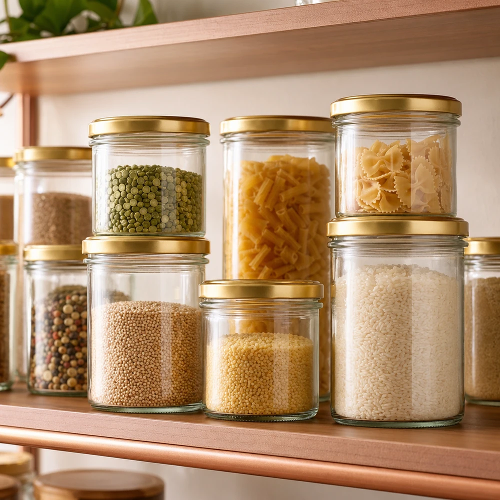 Słoik z pokrywką BasicSeal, złoty UNiTWIST 125ml Sturzgläser mit BasicSeal Deckel gold zur stilvollen Aufbewahrung von Pasta, Reis und Hülsenfrüchten im Vorratssch