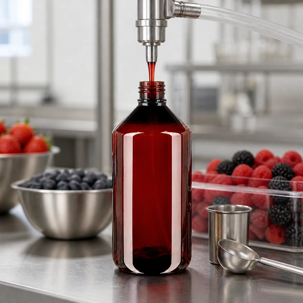 Butelka PET 750 ml z atomizerem biała Linia rozlewnicza napełnia bursztynowe butelki PET z atomizerem o pojemności 750 ml w przemyśle spożywczym