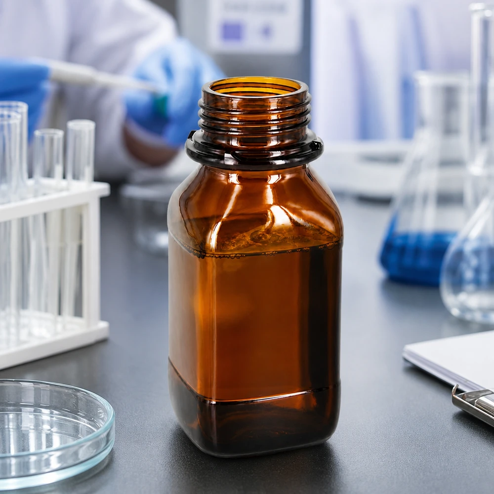 Bursztynowa szklana butelka 250 ml z zakrętką do ochrony przed promieniowaniem UV i chemikaliami